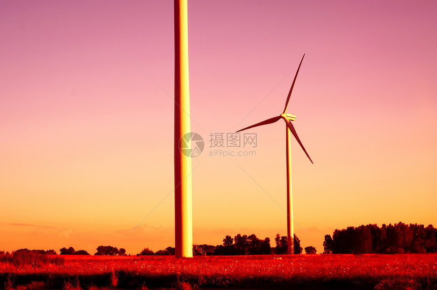 黄昏时的风涡轮自然资源日出活力发电机太阳红色风车力量产业风力图片