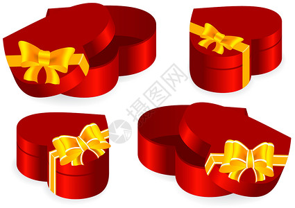 一套礼品盒幸福婚礼礼物包装庆典礼品金子收藏红色背景图片