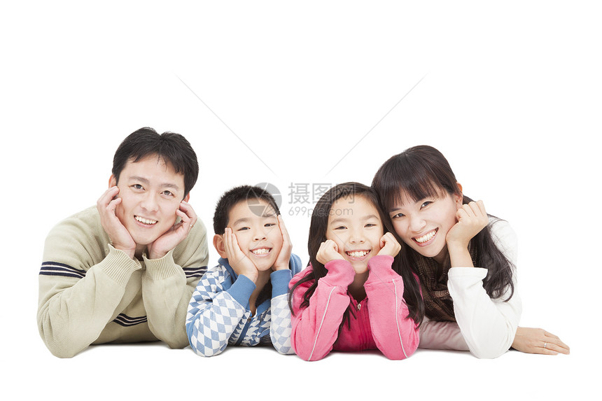 幸福的亚洲家庭男人团体快乐微笑孩子丈夫身体妻子父亲女孩图片