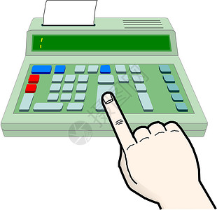 计算器按钮电子现金登记册服务钥匙技术金融柜台宏观塑料键盘销售商业插画