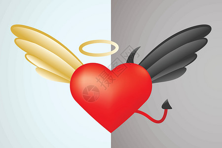 红色翅膀心脏两部分插画