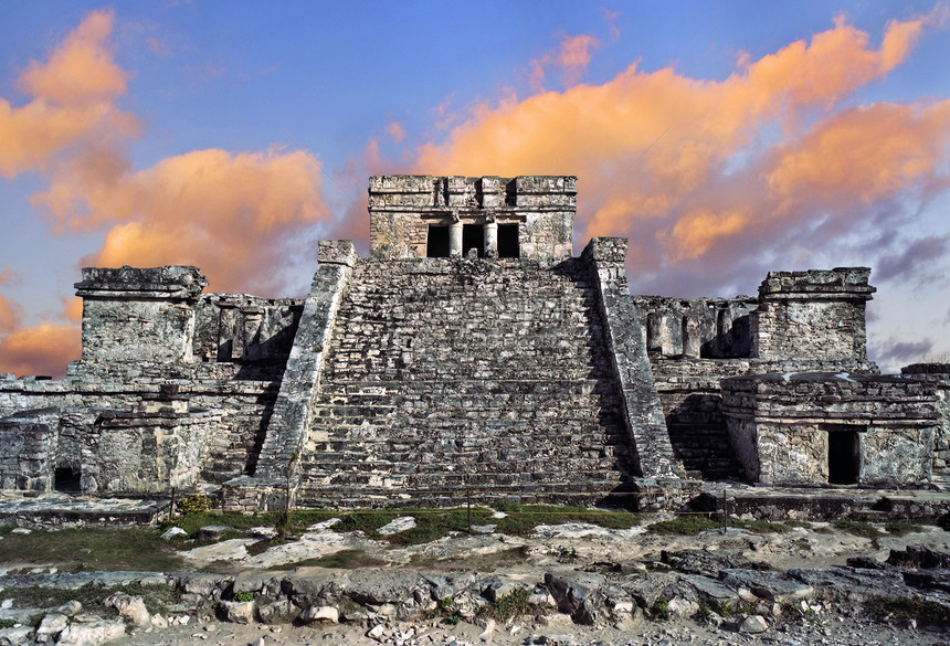 墨西哥图鲁姆玛雅废墟仪式建筑学宗教考古地标纪念碑历史性石头文化建筑图片