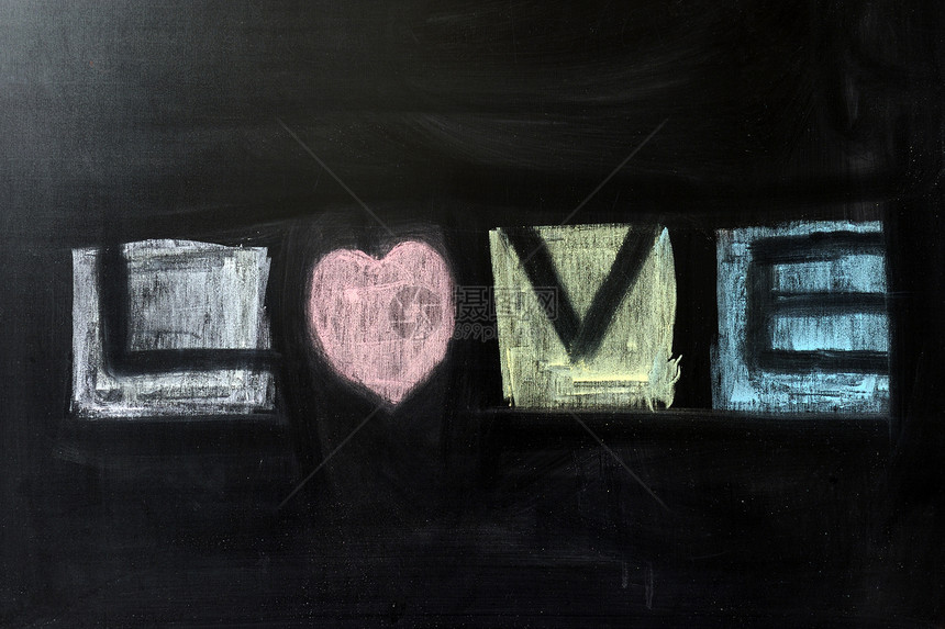爱情单词手稿草图黑板绘画书法粉笔木板热情脚本图片