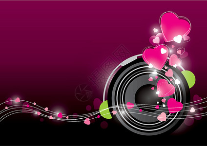 音乐爱好者音乐背景设计派对卡片扩音器季节婚礼心形浪漫粉色季节性扬声器插画
