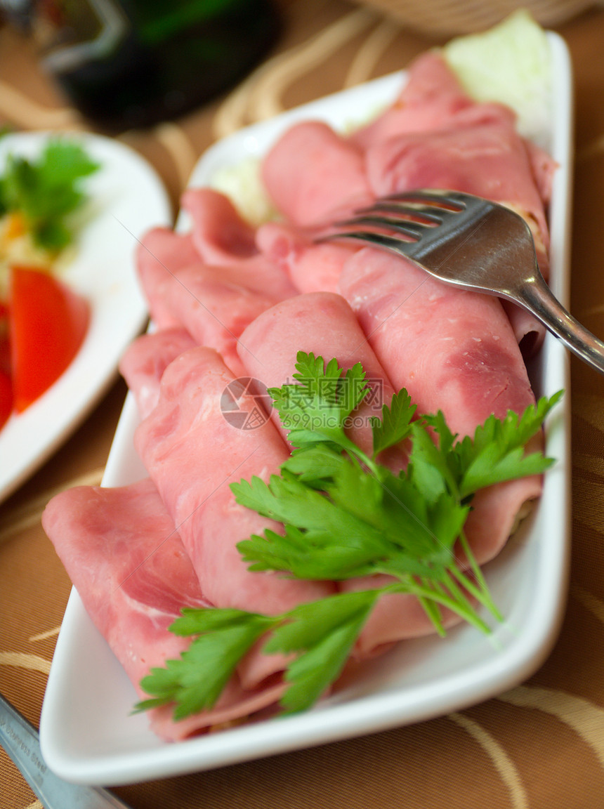 美丽的切片食品安排早餐沙拉产品植物猪肉熟食作品香菜客栈红色图片