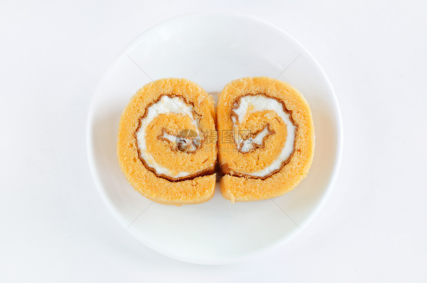 蛋糕卷饼 白奶油餐厅海绵面包面粉香草织物食物时间漩涡橙子图片