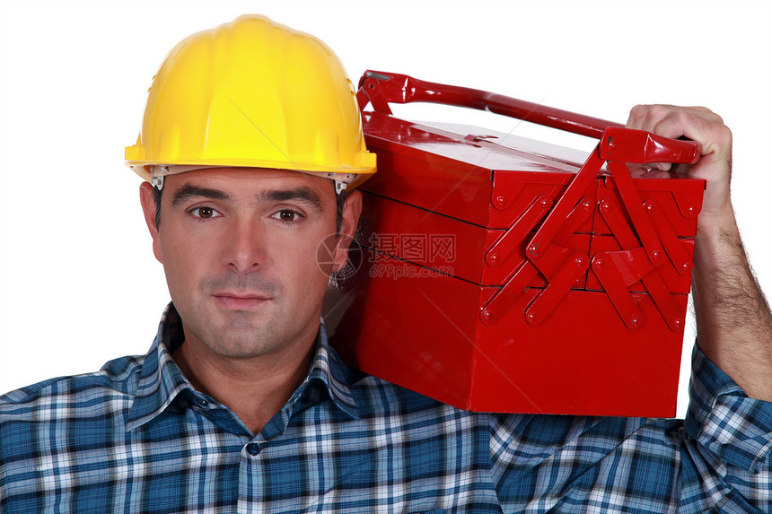 工人携带工具箱工业服务劳动男人衣服家装建设者工作工具构造图片