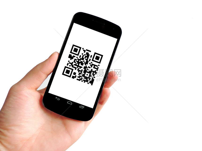 使用移动电话的 QR 代码图片