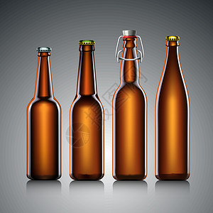 棕色玻璃瓶啤酒瓶干净 无标签传统黄色棕色酒精优雅收藏餐具液体瓶子啤酒插画