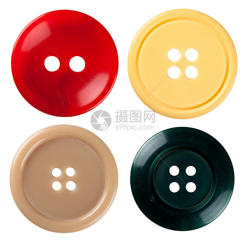 缝线按钮黄色圆圈衣服圆形针线活褐色红色塑料宏观绿色图片
