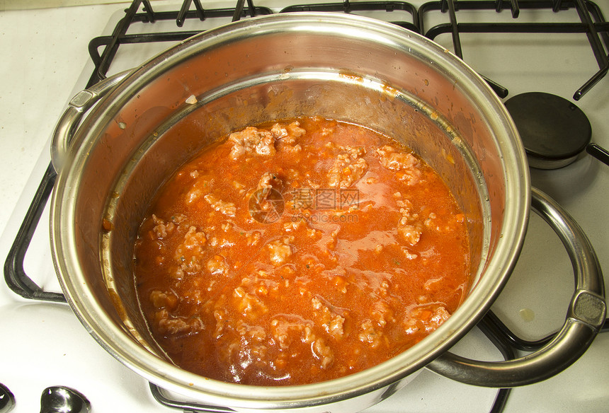煮意大利番茄酱红色油炸美食面条炊具食谱意大利语菜单图片