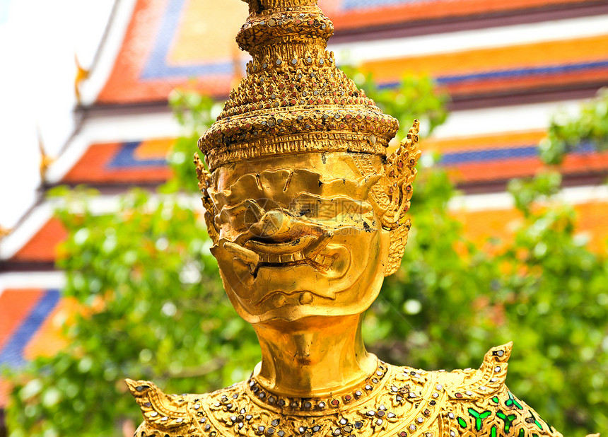 曼谷大宫的黄金雕像寺庙目的地旅游佛教徒旅行警卫金子图片