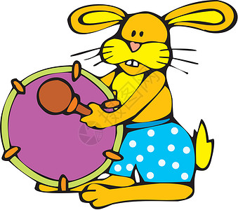 鼓兔音乐卡通片鼓手生物乐器兔子背景图片