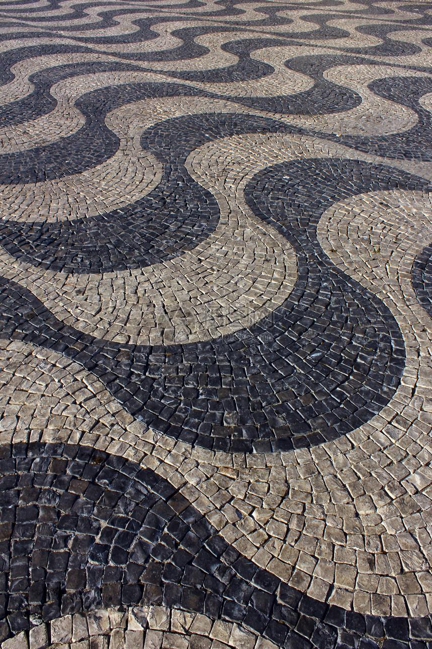卡拉卡达波图古萨 葡萄牙波浪状海浪墙纸人行道黑色正方形手工波动白色鹅卵石图片