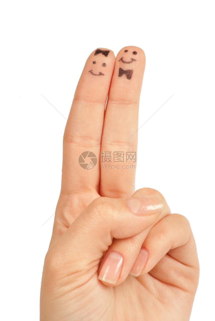 白边上被孤立的涂着手指笑脸夫妻男性乐趣眼睛拥抱家庭微笑庆典喜悦问候语图片