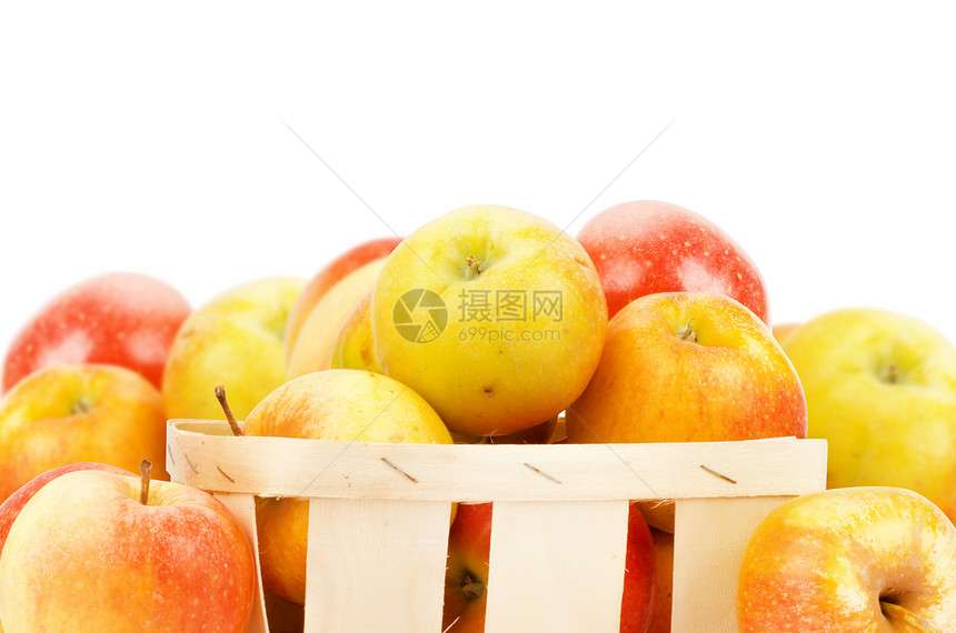 新鲜多彩苹果季节红色农村饮食黄色水果绿色篮子食物蔬菜图片