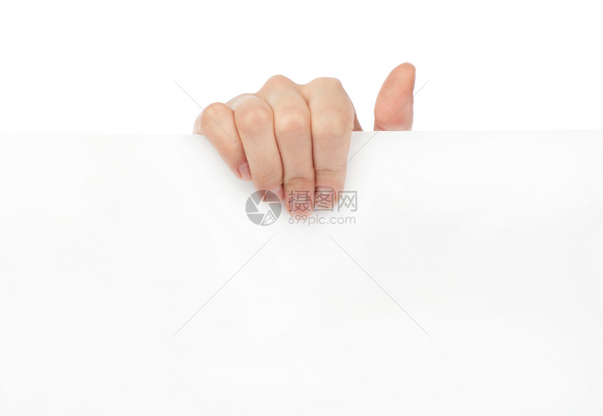 广告 手持白纸空纸手指标语办公室问候语白色手臂人士商务身份边界图片