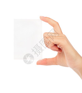 商业女商务人士手持空白纸名片商务名卡棕榈问候语身份拇指文档优惠券手臂手指职业标语背景图片