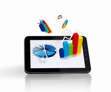 三维图形素材Pad 和三维图形蓝色成功技术商业软垫投资市场电脑插图笔记本背景