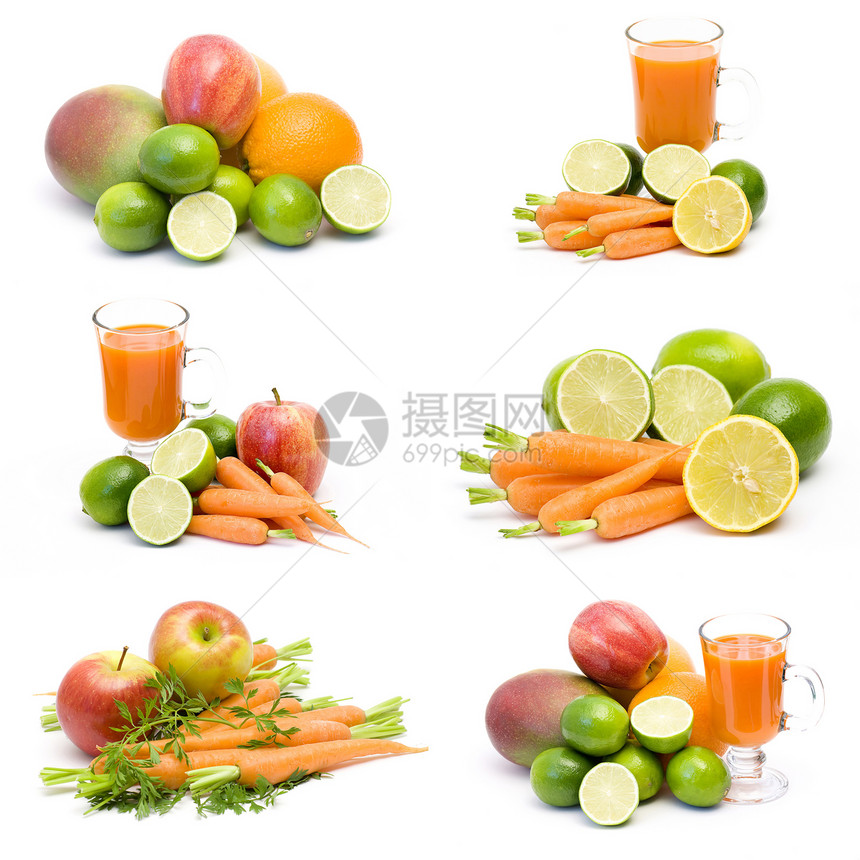 新鲜果汁 水果和蔬菜     拼贴图片