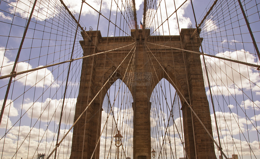 布鲁克林桥建筑地标建筑学金属电缆电线旅行城市全景摩天大楼运输图片
