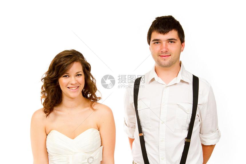 工作室的新娘和Groom婚纱裙子黑发男性白色水平女性两个人夫妻婚姻图片