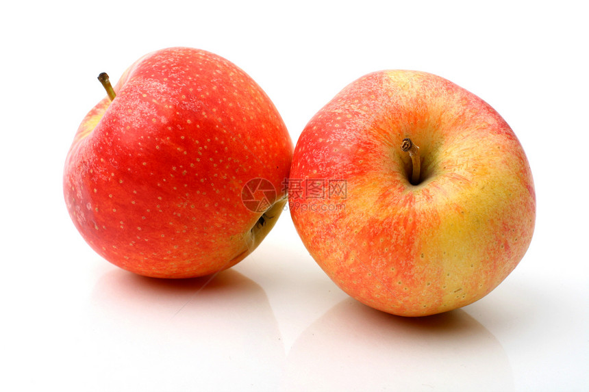两个苹果叶子宏观生态食物甜点果汁水果花园营养小吃图片