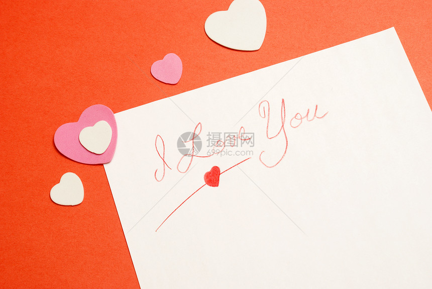 情书约会概念白色红色问候语笔记卡片绘画婚礼庆典图片