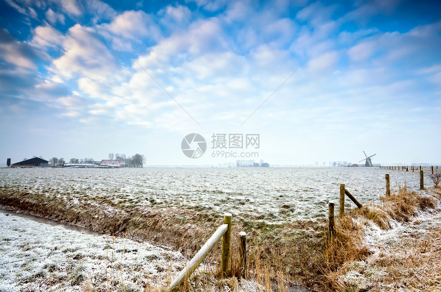 冬季荷兰农田季节天空牧场天气农村地平线风景草地场地栅栏图片
