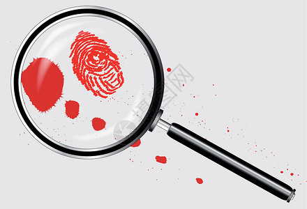 红色指纹素材警探放大镜艺术红色血溅插图警察检查艺术品指纹私家侦探检测插画