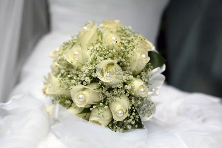 婚礼花束玫瑰女士花朵珍珠裙子磁带家庭女性婚姻白色图片