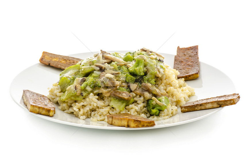 宏观生物食物麦米饭蔬菜绿色营养盘子午餐食谱豆腐白色饮食图片