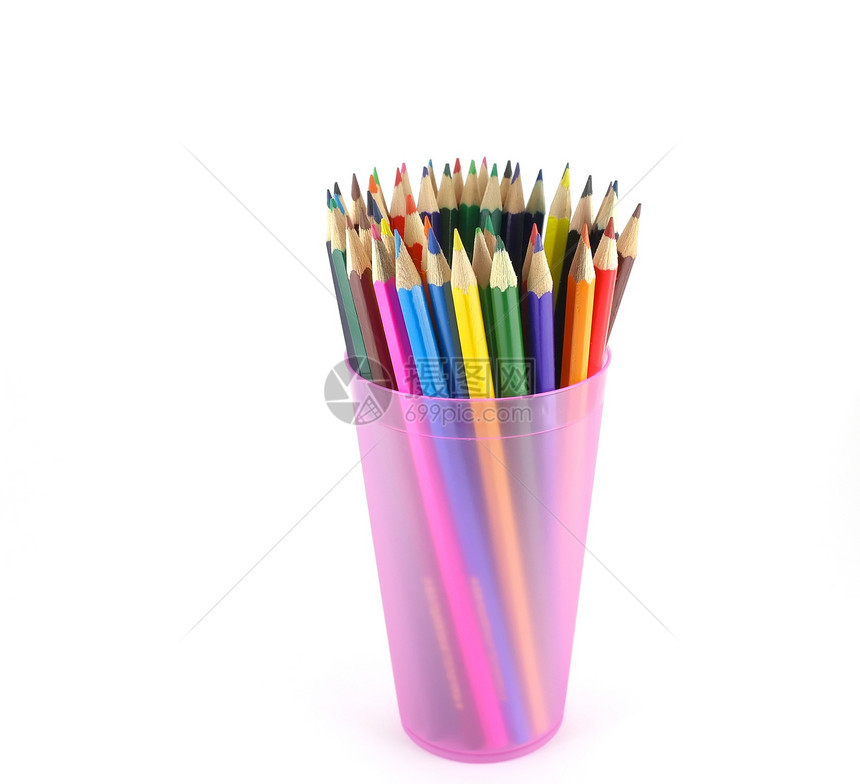白色上方粉红色道具中的彩色铅笔商业收藏工具蓝色团体学校黄色黑色宏观红色图片