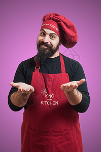 快乐的胡须胖胖大厨厨娘工人厨师胡子男人微笑职业餐厅烹饪食物背景图片