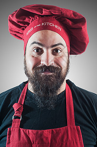 快乐的胡须胖胖大厨工人厨娘男人美食厨房胡子职业食物手势烹饪背景图片