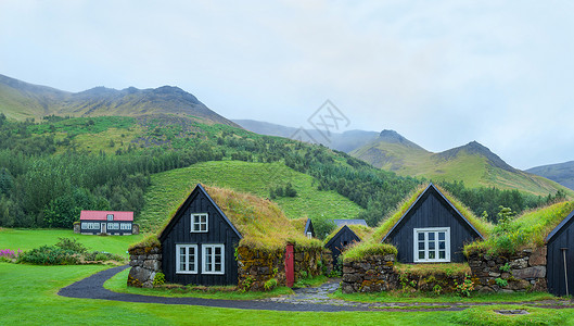 草屋顶冰岛传统之家背景
