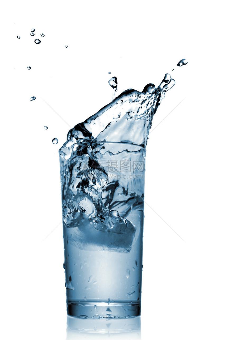 白色的隔绝玻璃中的水滴子蓝色福利流动海浪宏观活力飞溅卫生酒精环境图片