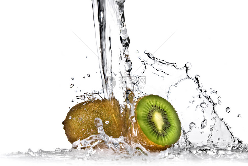 水在Kiwi上喷洒涟漪运动食物果汁水果液体宏观饮食植物奇异果图片