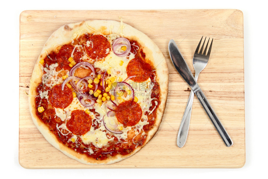 披萨比萨饼背景洋葱食物送货脆皮白色玉米小吃香肠宏观图片