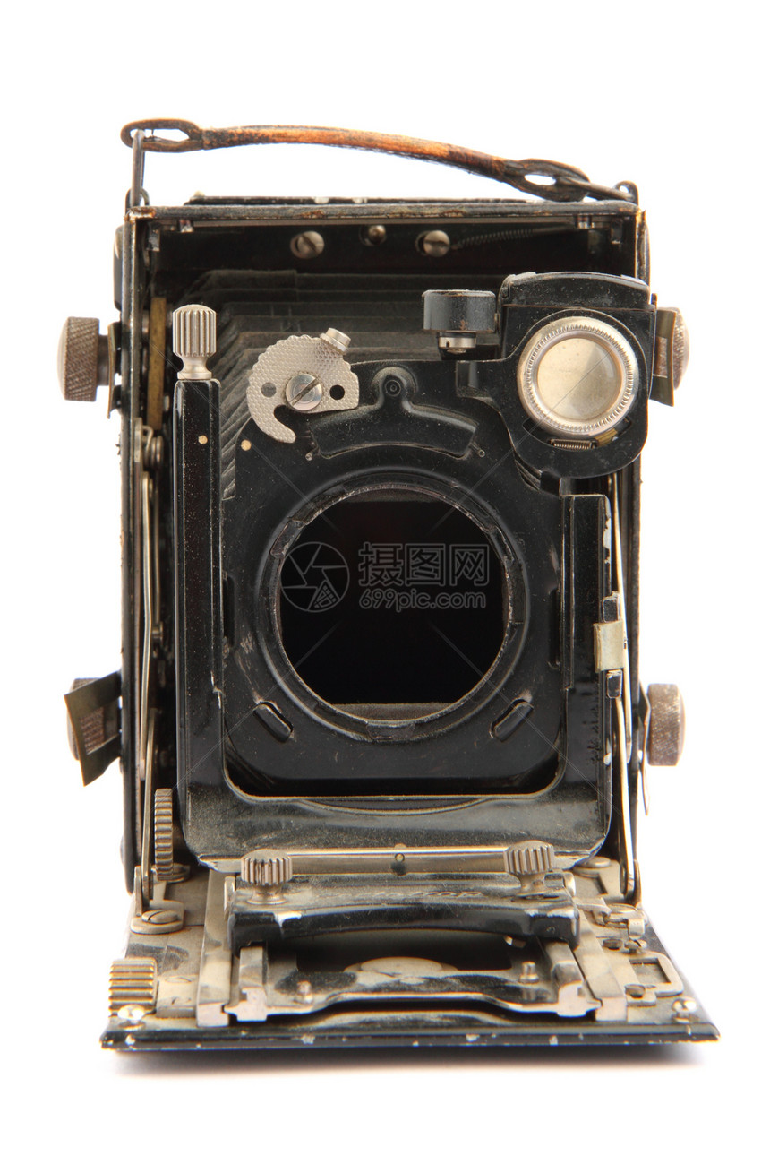 旧相机古董库存盒子黑色照相机摄影市场照片棕色镜片图片