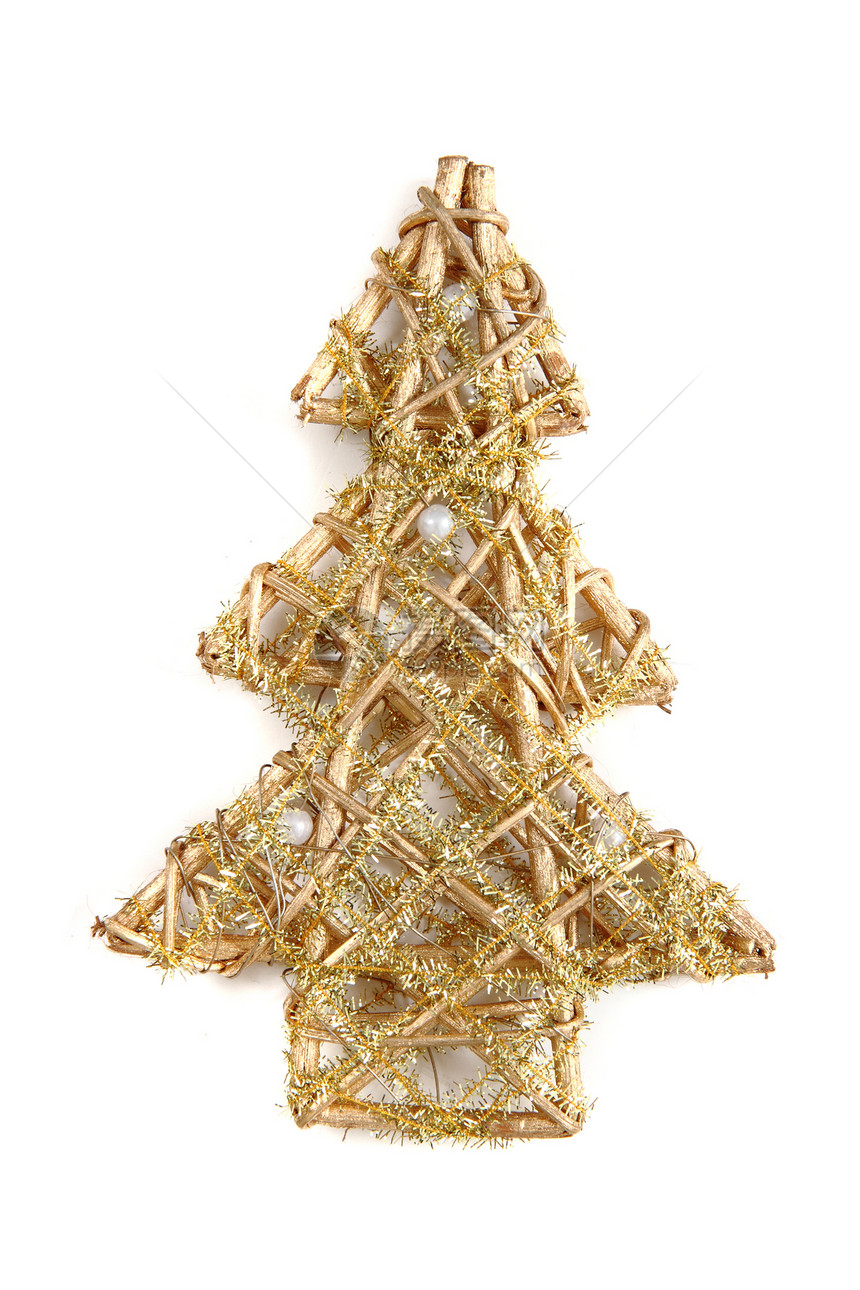 金色圣诞树风格白色装饰金子植物微光闪光图片