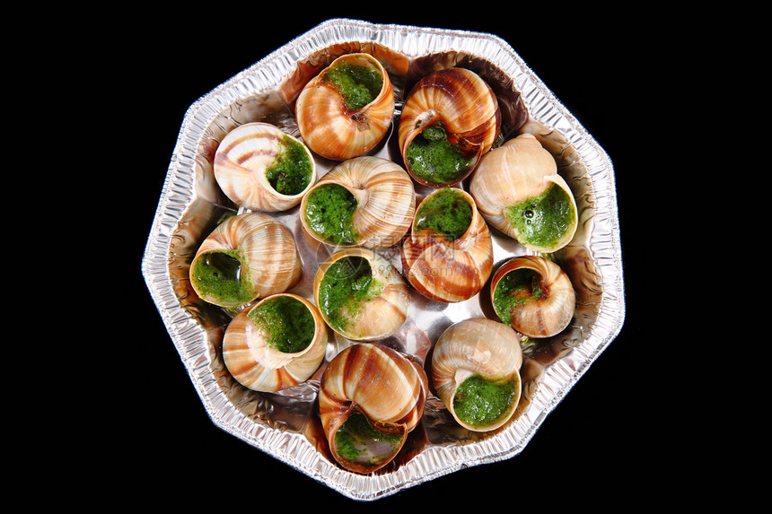 含有草药黄油的蜗牛健康餐厅午餐香菜动物服务文化香料食物饮食图片