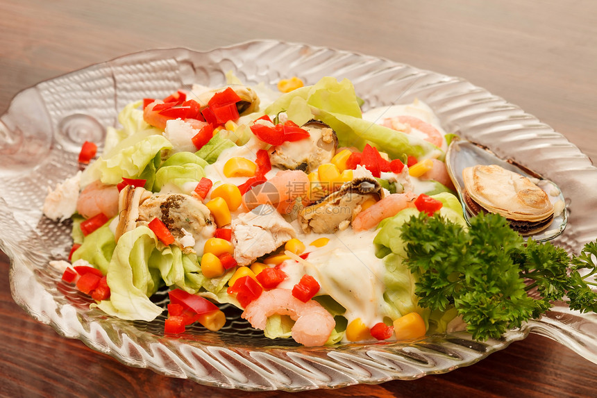 海食沙拉餐厅玉米小吃贝类午餐营养树叶国王青菜蔬菜图片