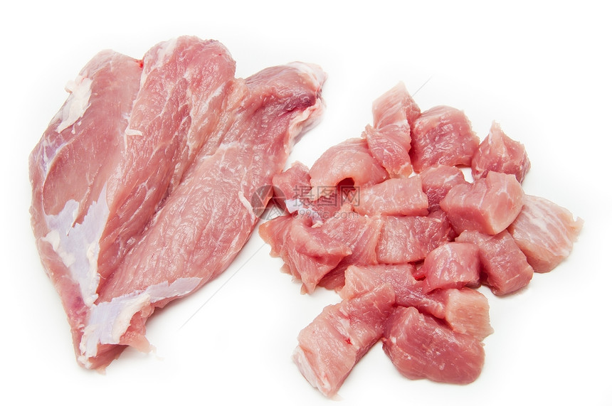 新鲜肉红色鱼片猪肉白色图片