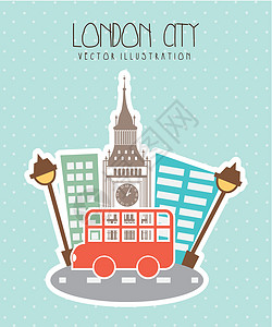 伦敦市白色卡片皇家旗帜城市文化框架插图公共汽车首都背景图片