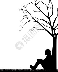 心理机构妇女座席人数孤独女性情绪寂寞树干精神冥想绘画草地植物设计图片