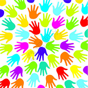宝宝手印色彩多彩的双手教育多样性彩虹团队友谊棕榈婴儿帮助选举公司插画