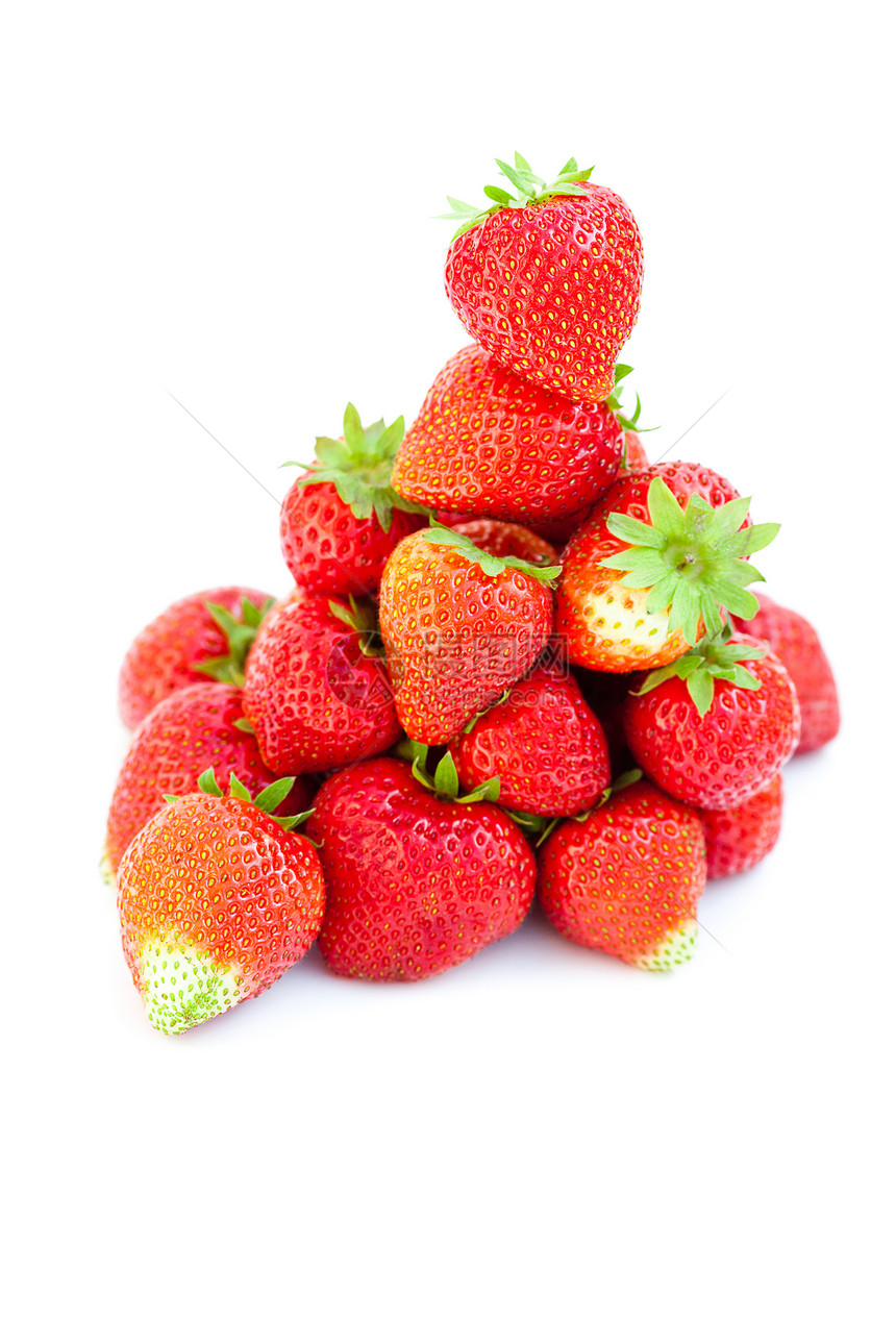 白边上被孤立的红莓草莓叶子甜点美食早餐营养生活框架水果食物盘子图片