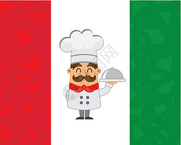 意大利胡子卡通主厨菜单面包食谱插图烹饪餐厅盘子食物厨师炊具插画