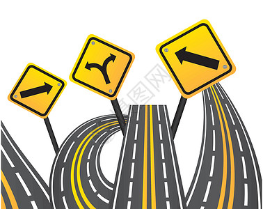 坚持到底黄色符号领导困惑小路迹象旅行冒险解决方案道路路标领导者插画